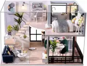 DIY Dollhouse Miniature with Furniture, DIY Wooden Dollhouse Kit plus Dust Proof