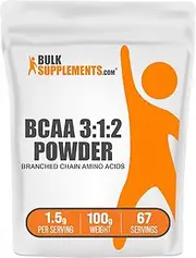 BulkSupplements.com BCAA 3:1:2 Powder - BCAA Supplements, BCAA Powder, Branched Chain Amino Acids - Unflavored & Gluten Free, 1500mg per Serving, 100g (3.5 oz) (Pack of 1)