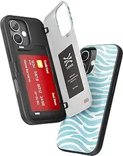 TORU CX Hybrid for iPhone 16 Plus Wallet Case | Dual Layer Slim Protective Hard Cover with Hidden 2-Credit Card Slot Holder - Ocean Waves Pattern