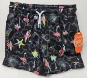 Wonder Nation Boys "Tropical Flamingos" Quick Dry Swim Trunks, Size XS(4-5)/New