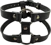 Double Ring Choker Handmade from Full Grain Leather - Stylish Necklace, Trendy Accessory, Soft, Durable Collar - Punk Style, Adjustable - Charcoal Black, Full Grain Leather, No Gemstone