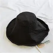 [TOMYEUS] Sun Hats Sun Hat Spring and Summer Breathable Cotton and Linen Sunscreen Hat Women's Foldable Large-Brimmed Wide-Brimmed Beach Hat Beach Cap (Color : Black)