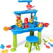 Water Table for Toddlers Kids, 3-Tier Outdoor Sand and Water Play Water Activity