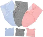 3Sets Newborn Swaddle Sacks with Hats Soft Cotton Sleeping Blankets for Boy Girl Versatile Nursery Use Cozy Sleep Environment Machine Washable All Around Protection