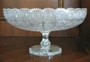 Bohemia Czech pedestal Round Crystal Bowl, hand cut, Queen Lace 13" Wide