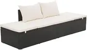 195x60 cm Poly Rattan Garden Bed - Outdoor Furniture Lounge Daybed with Cushions, Adjustable Sections and Easy Assembly - Black and Cream White