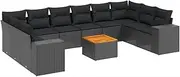 vidaXL 11 Piece Garden Sofa Set with Cushions - Black PE Rattan Modular Outdoor Seating with Acacia Wood Table & Water-Resistant Storage for Patio, Backyard, Terrace