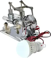 Hot Air Stirling Engine Electricity Generator Motor Physical Dual Engine Model with LED Bulb Dollar Flywheel Design Science Experiment with CNC Aluminum Alloy Base