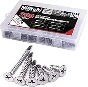 Hilitchi 410 Stainless Steel #10 Flat Head Phillips Self Drilling Screws Sheet Metal Tek Screws Assortment Kit, Modified Truss Head Self Driller - Size: #10 x 1/2'' - 1-1/2'' - Pack of 200