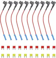 Recoil FT2-10 10 Pack 12V Car Add-a-Circuit Fuse Tap Adapter Mini ATS Blade Fuse Holder with 10pcs 10A, 20A Fuses