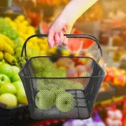 Black Metal Shopping Basket Mesh 17" x 12" x 7" Supermarket Merchandise Retail