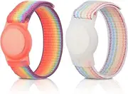 2 Pack Kids Wristband for AirTag, Nylon Watch Band GPS Tracker Holder Protective Case Compatible with Apple Air Tag, Adjustable Anti-lost Bracelet for Toddler Baby Children Elders