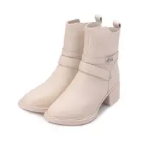 在飛比找ETMall東森購物網優惠-LUZZI 牛皮綁帶粗跟靴 米白 女鞋 鞋全家福