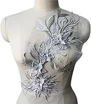 Lace Applique，Embroidered Appliques， 3D Flower Tassel Lace Fabric Gown Appliques Trims Embroidered Collar Mesh Sew Patch for Wedding Decoration Dress DIY