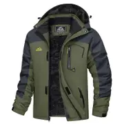 Nevenka Mens Winter Jacket Water Resistant Ski Snow Coat Warm Fleece Parka with Multi-Pockets-ArmyGreen