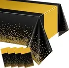 4 Pack 54" X 108" Disposable Plastic Table Cloth,Black and Gold Dot Tablecloths