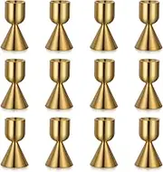 Gold Candlestick Holder Bulk: 12 Pcs Taper Candlesticks Holders for Tapered Candles Small Aluminium Candle Stick Holder Centerpiece Candleholders for Wedding Thanksgiving Birthday Party Decor