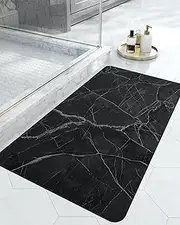 DEXI Bath Mat, Non Slip Quick Dry Rugs, Super Absorbent Ultra Thin Bathmat, Washable Rubber Mats for Shower Floor, in Front of Bathtub, Sink, Bathroom Accessories Decor, 17"x32", Black
