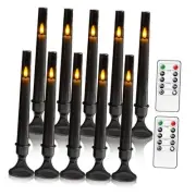 10 Pcs Flameless LED Taper Candles with Remote and Timer，Flickering Flame Gray