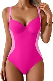 [B2prity] Bathing Suit for Women Slimming Push Up One Piece Swimsuit Lace Up Back Color Block Swimwear