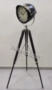 Handmade Floor Clock Wooden Spot Light Model Clock Tripod Stand Decorative Clock