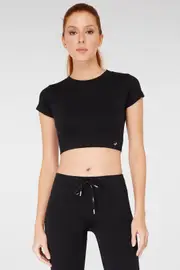 Jerf Womens Captiva Black Seamless Crop Top with Short Sleeves