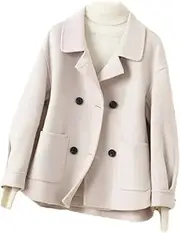 [Generic] Women's Casual Simple Blended Wool Coat Short Double-Sided Wool Coat Cardigan Coat