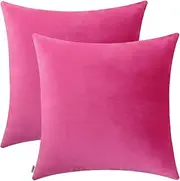 Jeneoo Comfy Soft Thick Velvet Throw Pillow Cases for Sofa Couch, Decorative Solid Square Cushion Covers for Bedroom Car (Hot Pink, 18 x 18 Inches, 2 Pieces)