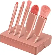 Complete Travel Makeup Brush Set 5 Pieces Mini Brush Kit Foundation Brush Eye Shadow Brush Powder Brush Portable for Women Mirror Case Present