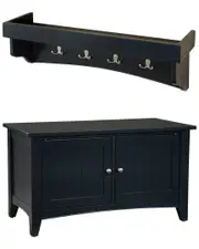 Alaterre Shaker Cottage Tray Shelf Coat Hook with Cabinet Bench Set