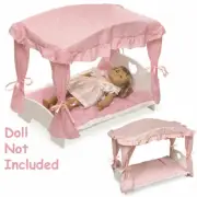 New Wooden Arched Canopy Bed #BBT1845 White/Pink Gingham