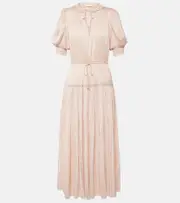 [Ulla Johnson] Ulla Johnson Astrid plissé satin midi dress AU 14 pink