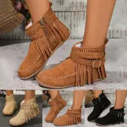 Women's Fashion Autumn And Winter Suede Fringe Side Zipper Ankle Boots Warm