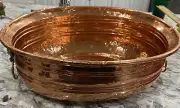 Antique Hand Hammered Copper Pot Rolled Edge W/Brass Lion Handles 11” X 8”. MINT