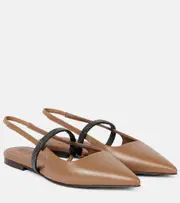 [Brunello Cucinelli] Brunello Cucinelli Pointy leather slingback flats AU 9 brown