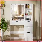 For Bedroom White Makeup Vanity Table Set,Dressing Table with LED Light Mirror
