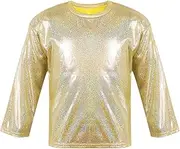 [Hedmy] Shiny Metallic Shirts for Boys and Girls Shimmer Crewneck T-Shirts Jazz Hip Hop Dance Tops Casual Wear