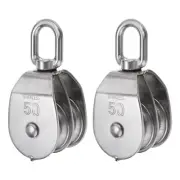 2pcs M50 Double Pulley Block, Stainless Steel Swivel Rigging Lifting Wheel