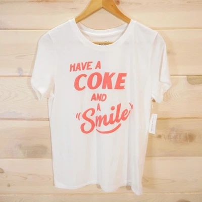 NWT Lucky Brand Coca-Cola Graphic Tee Women’s Size M T-shirt Coke White Coral