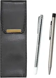Eco Leather Pen Case with Metal Indicator Stick and Economy Stainless Steel Retractable Ballpoint Pen Set BR-701S-E402
