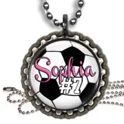 Personalized Soccer Ball Bottle Cap Necklace with Chain Handcrafted Kids Jewelry