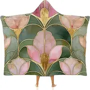 [Ausinbed] Pastel Flower Wearable Cloak Hooded Blanket Fleece Hooded Robe Cloak Arctic Velvet Warm Throw Quilt Poncho Soft Nap Blanket Novelty Blanket Air Conditioning Blanket,50"x60"