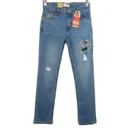 O Levi's 502 Camo Distressed Regular Taper Blue Denim Jeans NWT 16 Reg 28x28