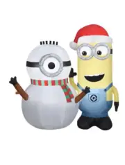 Gemmy 5’ Minion Kevin Building A Snowman Inflatable, Minion Christmas Inflatable