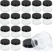 Keadic 15 Pcs 60ml Glass Jars with Lids Assortment Set, Mini Round Airtight Canning Sample Jars with Black Lids, Tiny Makeup Containers Empty Cosmetic Containers for Lotions Powders Liquid Creams