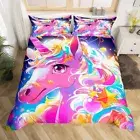 Purple Pink Unicorn Duvet Cover for Boys Girls Twin Size, Cute Unicorn Bedding