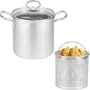 3.5L Deep Fryer Pot with Basket and Lid Stainless Steel Deep Fryer with Heat Resistant Double Handle Food Grade Frying Pot Oils Strainer Basket Versatile Small Deep Frying Pot for Kitchen