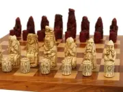 Berkeley Medieval Ornamental Chess Set (cream and red, board not included) (UK)