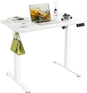 ERGOMAKER Electric Standing Desk 90x60cm (35.4"x23.6"), Height Adjustable Standing Desk with Splice Board, Sit Stand Desk with Backpack Hook and Memory Smart Handset(White Frame + White Desktop)