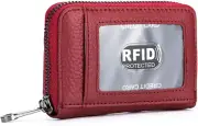 RFID Credit Card Holder Wallet For Women Men Leather Small Zipper Card Case Red